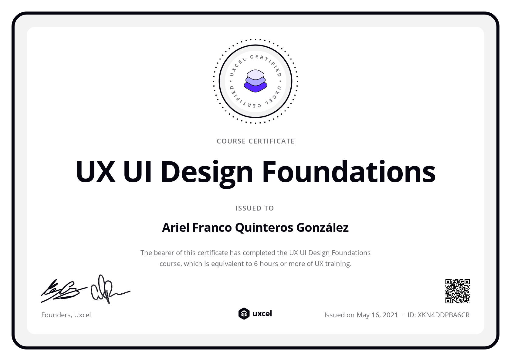 Ariel Franco Quinteros González's certificate